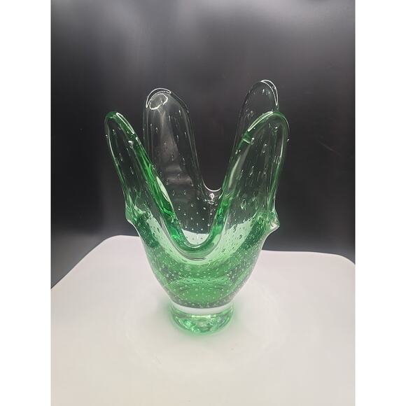 Murano Bubble Art 4 Finger Swung Vase, Light Green - Picture 2 of 5